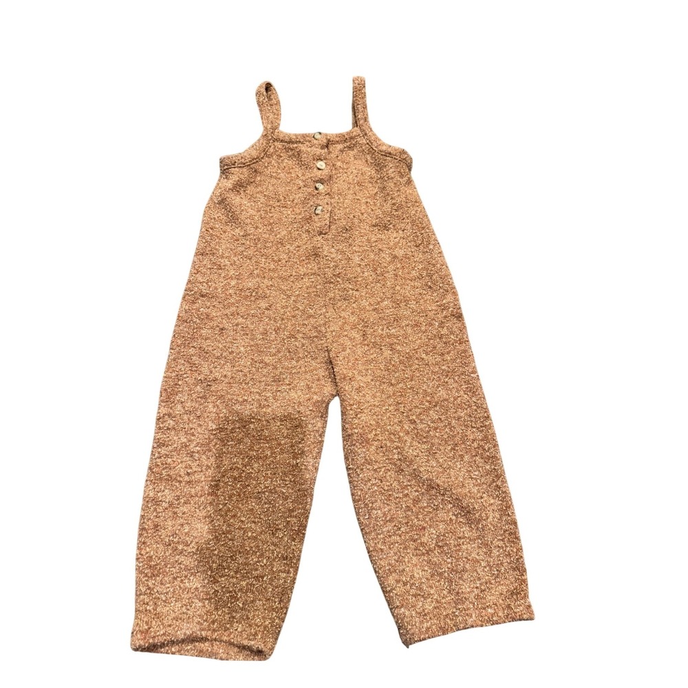 Zara Rust Orange Knit Boucle Jumpsuit Sleeveless Button Front Overalls 2-3 Years